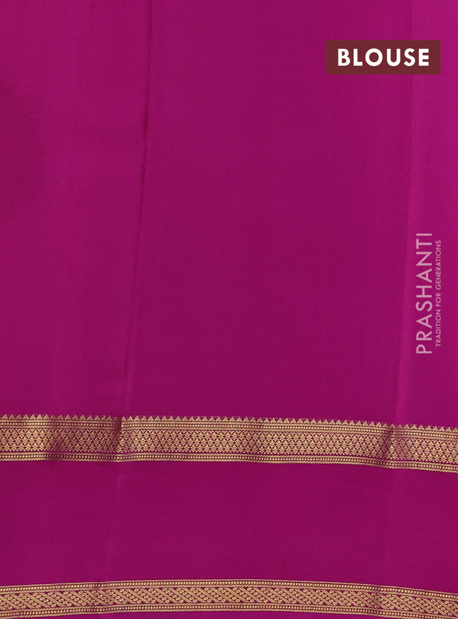 Pure mysore silk saree blue and magenta pink with allover zari woven checked pattern and rettapet zari woven border