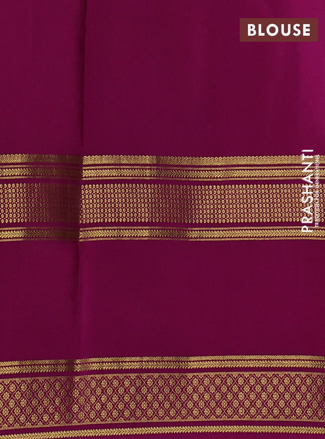 Pure mysore silk saree bottle green and magenta pink with plain body and rettapet zari woven border