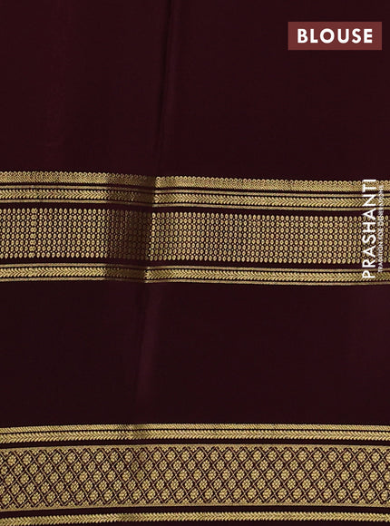 Pure mysore silk saree peach pink and deep maroon with plain body and rettapet zari woven border