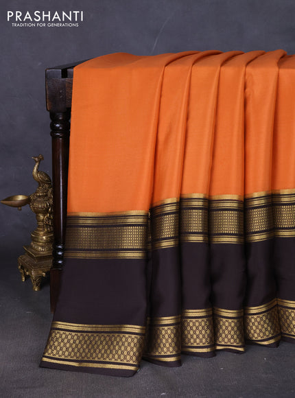 Pure mysore silk saree rust shade and coffee brown with plain body and rettapet zari woven border