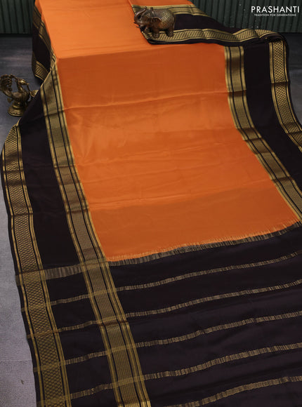 Pure mysore silk saree rust shade and coffee brown with plain body and rettapet zari woven border