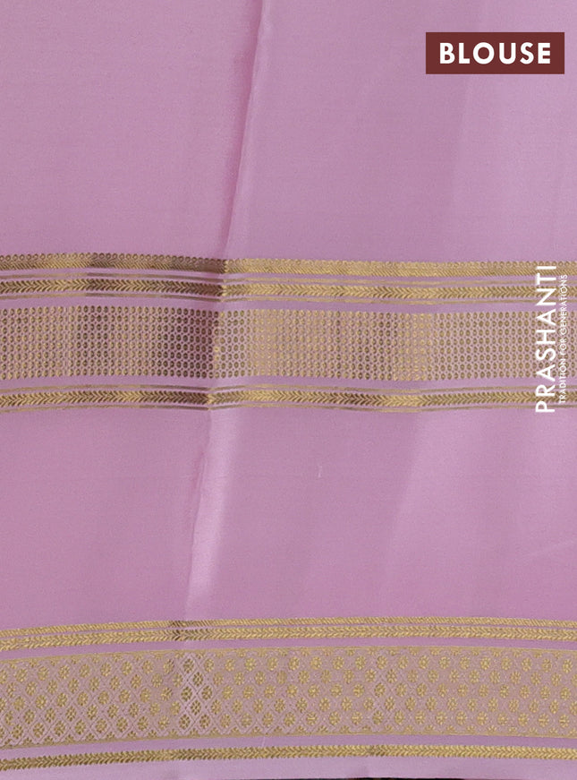 Pure mysore silk saree bottle green and pastel pink with plain body and rettapet zari woven border