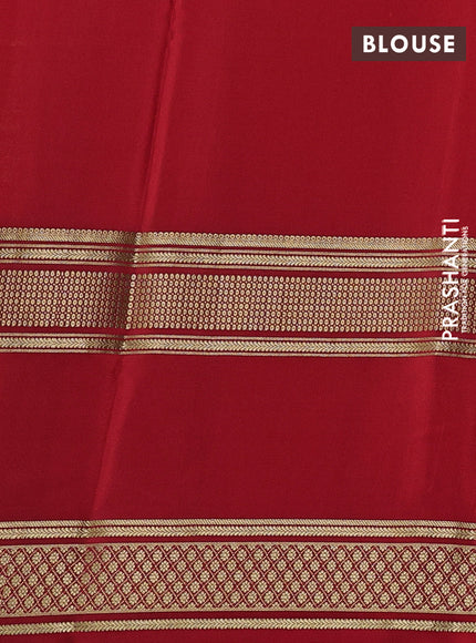 Pure mysore silk saree fluorescent green and red with plain body and rettapet zari woven border