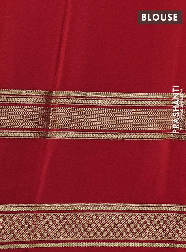 Pure mysore silk saree fluorescent green and red with plain body and rettapet zari woven border