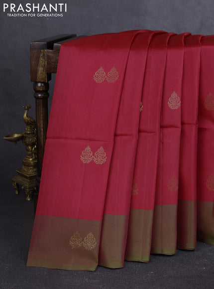 Kanchipuram soft silk saree pink and dual shade of green with zari woven buttas and zari woven border