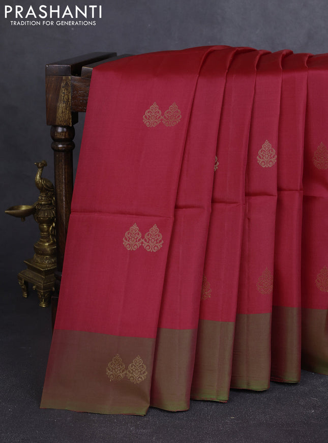 Kanchipuram soft silk saree pink and dual shade of green with zari woven buttas and zari woven border