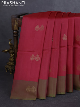 Kanchipuram soft silk saree pink and dual shade of green with zari woven buttas and zari woven border