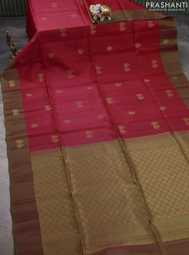 Kanchipuram soft silk saree pink and dual shade of green with zari woven buttas and zari woven border