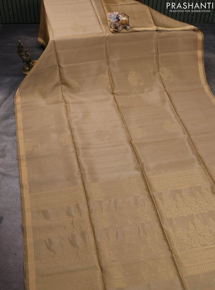 Kanchipuram soft silk saree sandal with allover zari woven buttas and zari woven border