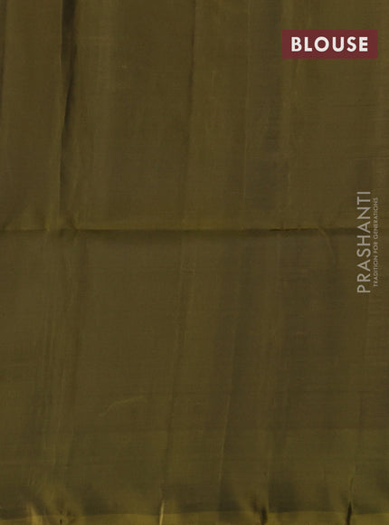 Kanchipuram soft silk saree navy blue and mehendi green with zari woven buttas and zari woven butta border