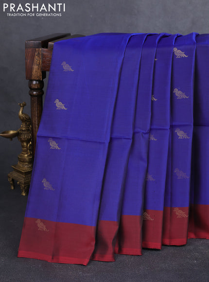 Kanchipuram soft silk saree blue and maroon with zari woven buttas and zari woven butta border