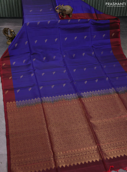 Kanchipuram soft silk saree blue and maroon with zari woven buttas and zari woven butta border