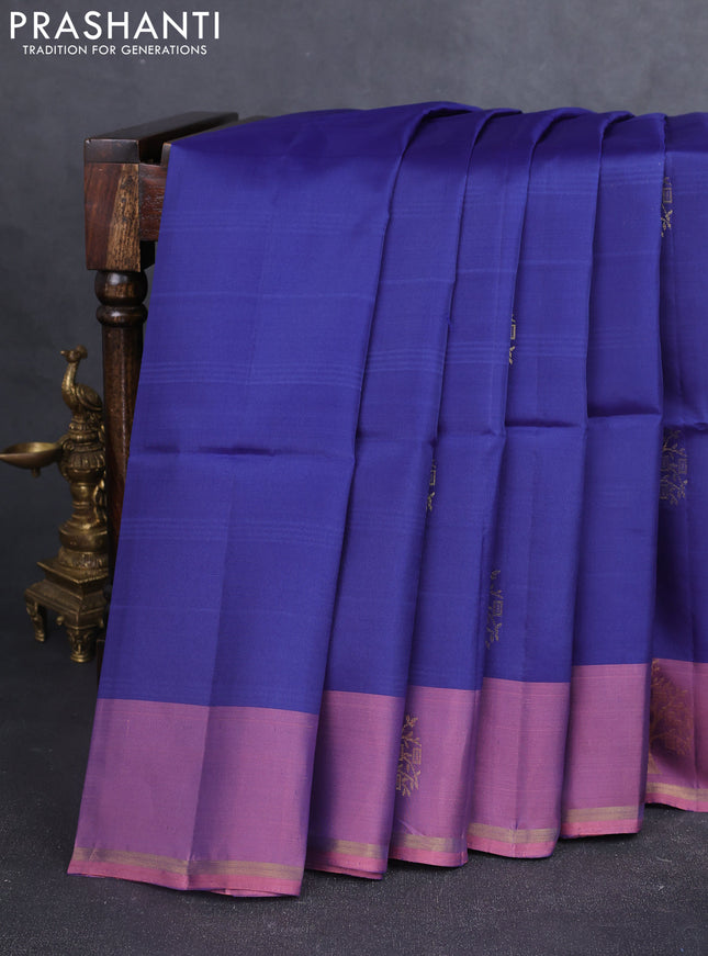 Kanchipuram soft silk saree navy blue and pastel pink with zari woven buttas and zari woven butta border