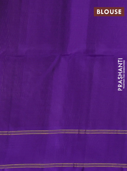 Kanchipuram soft silk saree dual shade of mehendi green and violet with allover zari woven buttas and rettapet zari woven border