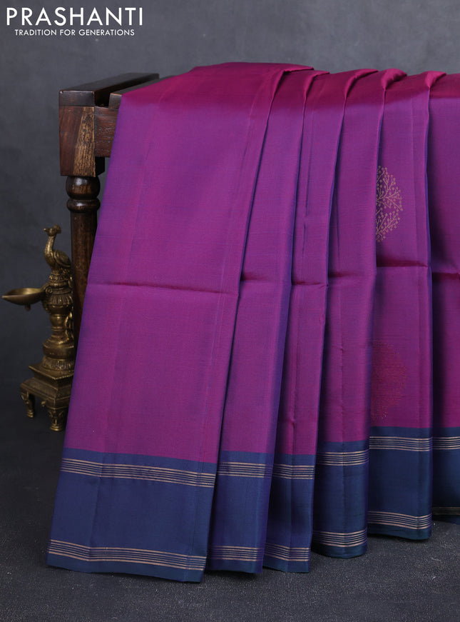 Kanchipuram soft silk saree purple and green with zari woven buttas and rettapet zari woven border