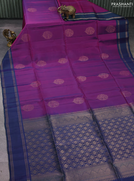 Kanchipuram soft silk saree purple and green with zari woven buttas and rettapet zari woven border