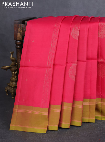 Kanchipuram soft silk saree red and dual shade of green with zari weaves & buttas and rettapet zari woven border