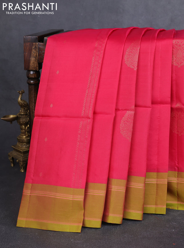 Kanchipuram soft silk saree red and dual shade of green with zari weaves & buttas and rettapet zari woven border