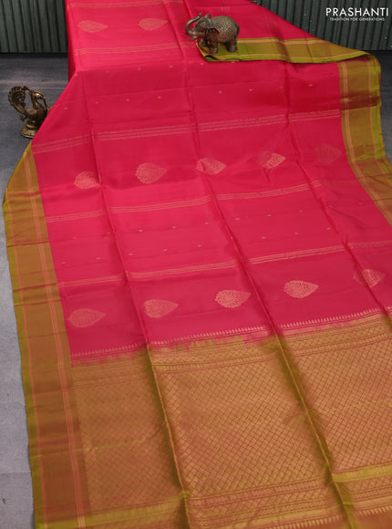 Kanchipuram soft silk saree red and dual shade of green with zari weaves & buttas and rettapet zari woven border