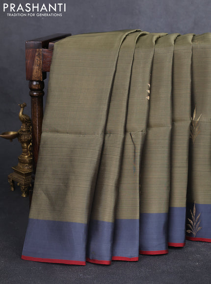Kanchipuram soft silk saree pastel green and grey with zari woven buttas and zari woven butta border