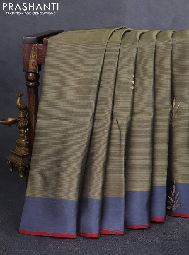 Kanchipuram soft silk saree pastel green and grey with zari woven buttas and zari woven butta border
