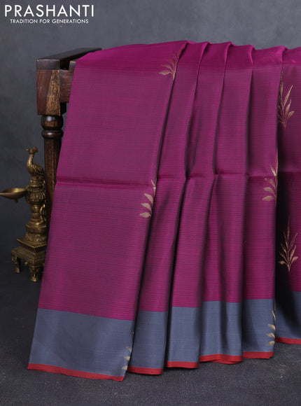 Kanchipuram soft silk saree purple and grey with zari woven buttas and zari woven butta border