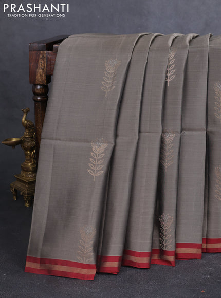 Kanchipuram soft silk saree pastel brown and maroon with zari woven buttas and zari woven border