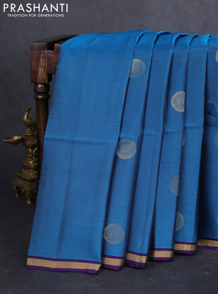 Kanchipuram soft silk saree peacock green and violet with zari woven buttas and zari woven border