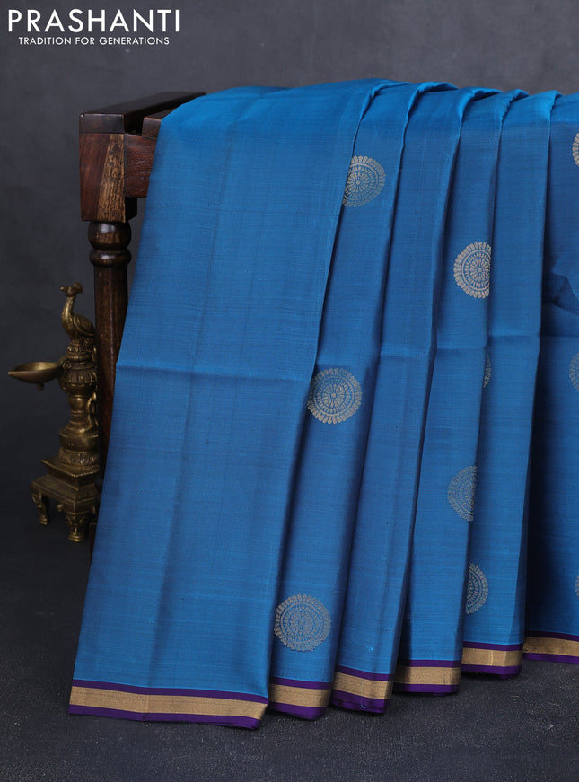 Kanchipuram soft silk saree peacock green and violet with zari woven buttas and zari woven border