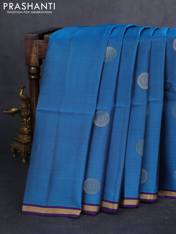 Kanchipuram soft silk saree peacock green and violet with zari woven buttas and zari woven border