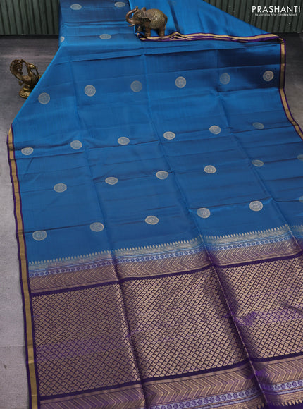 Kanchipuram soft silk saree peacock green and violet with zari woven buttas and zari woven border