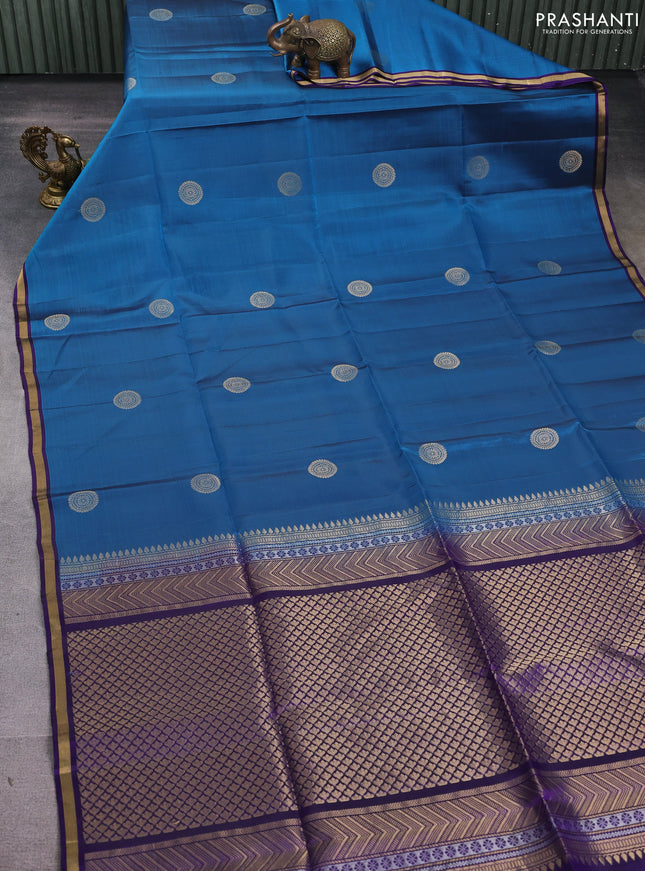 Kanchipuram soft silk saree peacock green and violet with zari woven buttas and zari woven border
