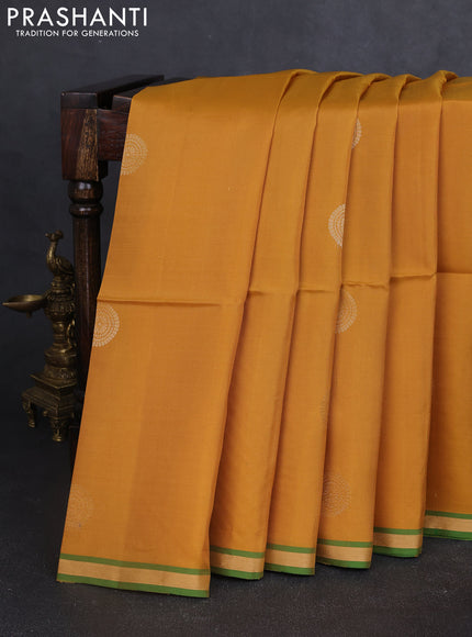 Kanchipuram soft silk saree yellow and green with zari woven buttas and zari woven border