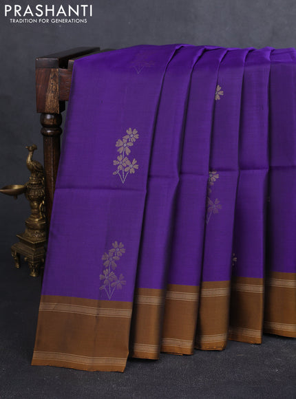 Kanchipuram soft silk saree violet and dark mustard with zari woven buttas and rettapet zari woven border