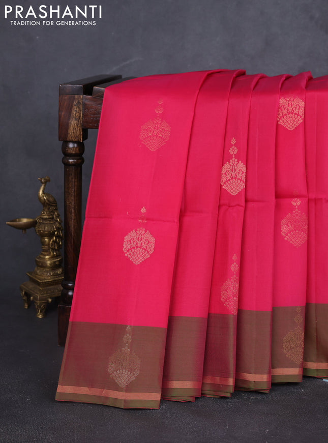 Kanchipuram soft silk saree pink and green with zari woven buttas and simple zari woven butta border