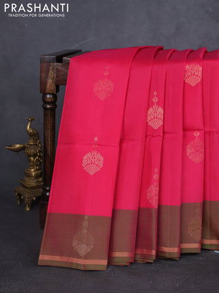 Kanchipuram soft silk saree pink and green with zari woven buttas and simple zari woven butta border