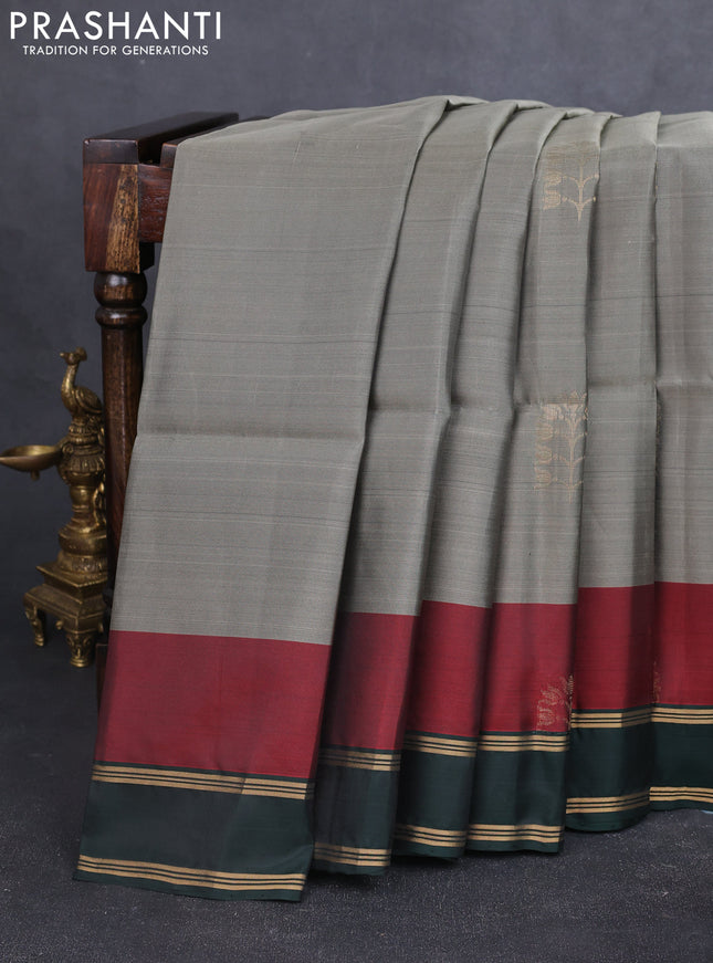 Kanchipuram soft silk saree pastel green and bottle green with zari woven buttas and rettapet zari woven border