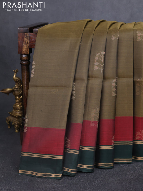 Kanchipuram soft silk saree sap green and bottle green with zari woven buttas and rettapet zari woven border
