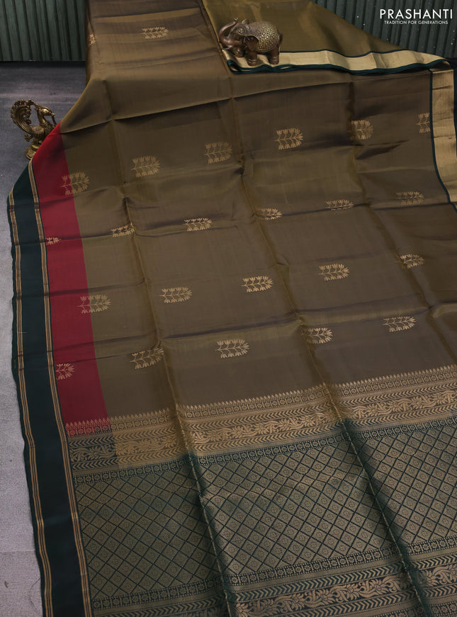 Kanchipuram soft silk saree sap green and bottle green with zari woven buttas and rettapet zari woven border