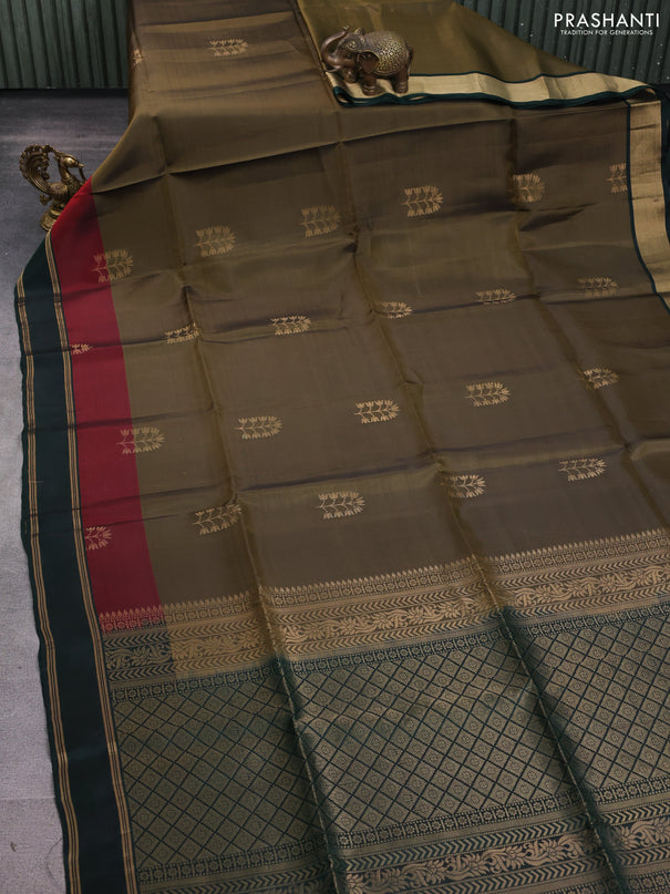 Kanchipuram soft silk saree sap green and bottle green with zari woven buttas and rettapet zari woven border