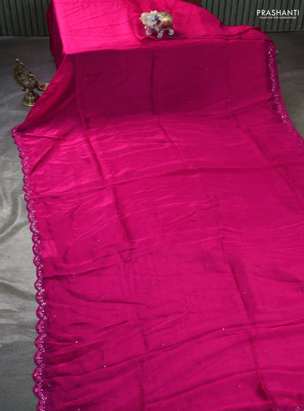 Satin organza silk saree pink and blue with mirror embroidery work and ajrakh printed blouse