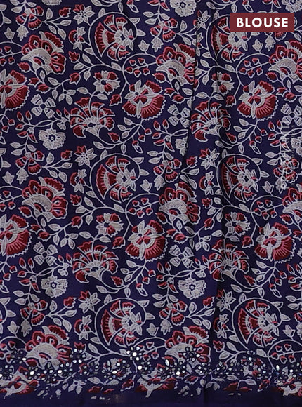 Satin organza silk saree pink and blue with mirror embroidery work and ajrakh printed blouse