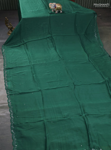 Satin organza silk saree green and mustard yellow with mirror embroidery work and ajrakh printed blouse