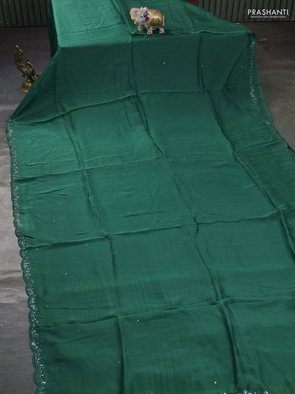 Satin organza silk saree green and mustard yellow with mirror embroidery work and ajrakh printed blouse