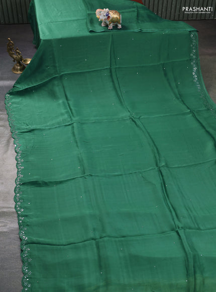 Satin organza silk saree green and mustard yellow with mirror embroidery work and ajrakh printed blouse