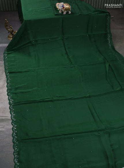 Satin organza silk saree green and mustard yellow with mirror embroidery work and ajrakh printed blouse
