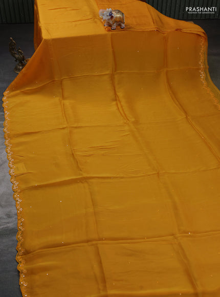 Satin organza silk saree mustard yellow and maroon with mirror embroidery work and ajrakh printed blouse