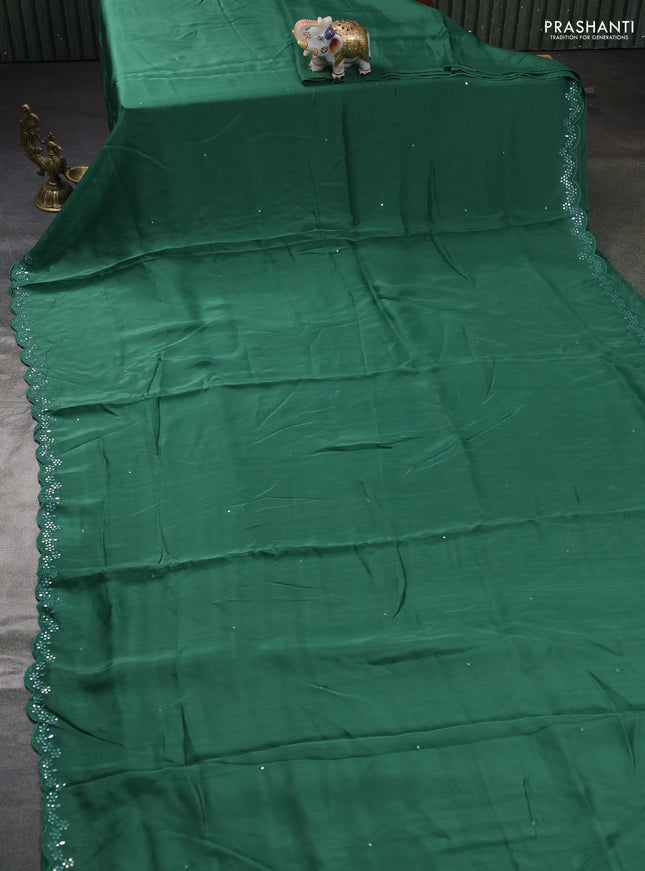 Satin organza silk saree green and mustard yellow with mirror embroidery work and ajrakh printed blouse