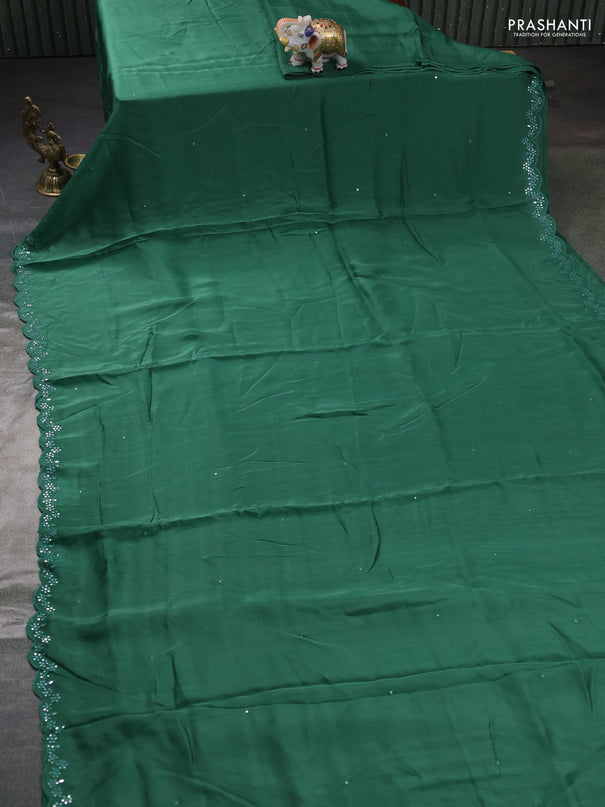 Satin organza silk saree green and mustard yellow with mirror embroidery work and ajrakh printed blouse