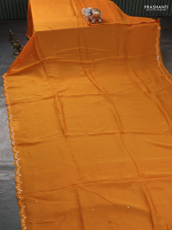 Satin organza silk saree mustard yellow and rustic maroon with mirror embroidery work and ajrakh printed blouse